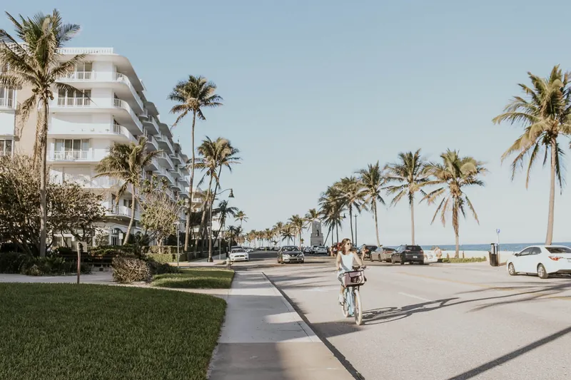 Palm-lined waterfront path in West Palm Beach
